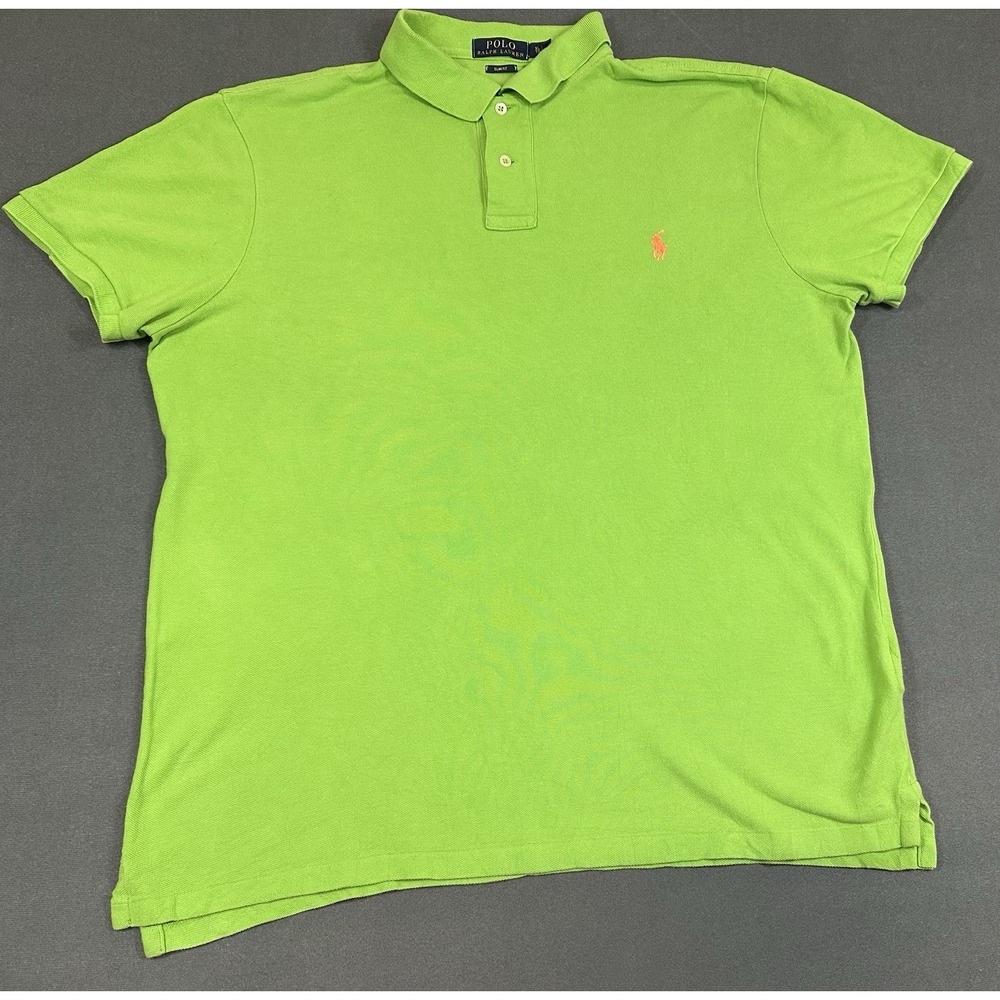 Polo Ralph Lauren Polo Shirt Mens XL Slim Fit Green 100% Cotton Pony Logo